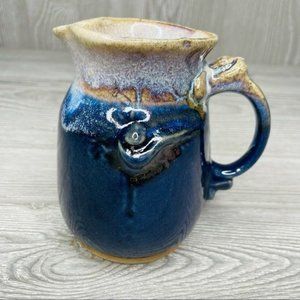 Art studio handmade creamer pitcher with blue country glaze cup